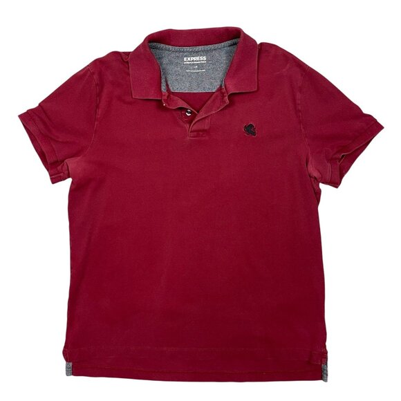 Express Mens Stretch Pique Polo Shirt Large Short Sleeve Red Casual Top - Picture 1 of 6